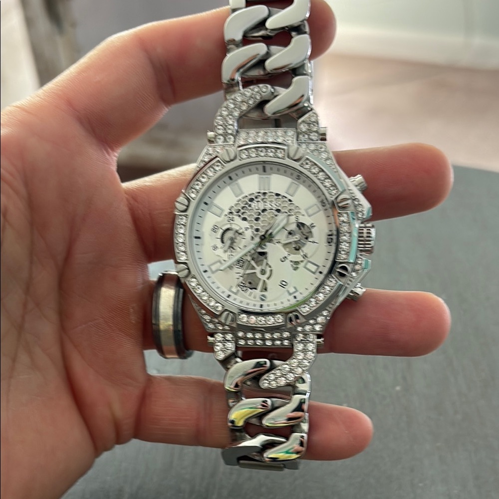 Silver Men's Guess Watch with Crystal Accents